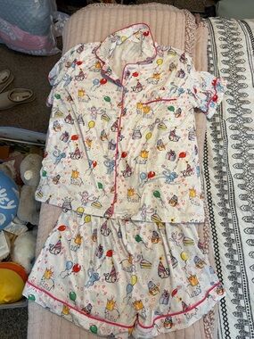 Women’s White Party Animals Short Pajama Set with Pink Piping